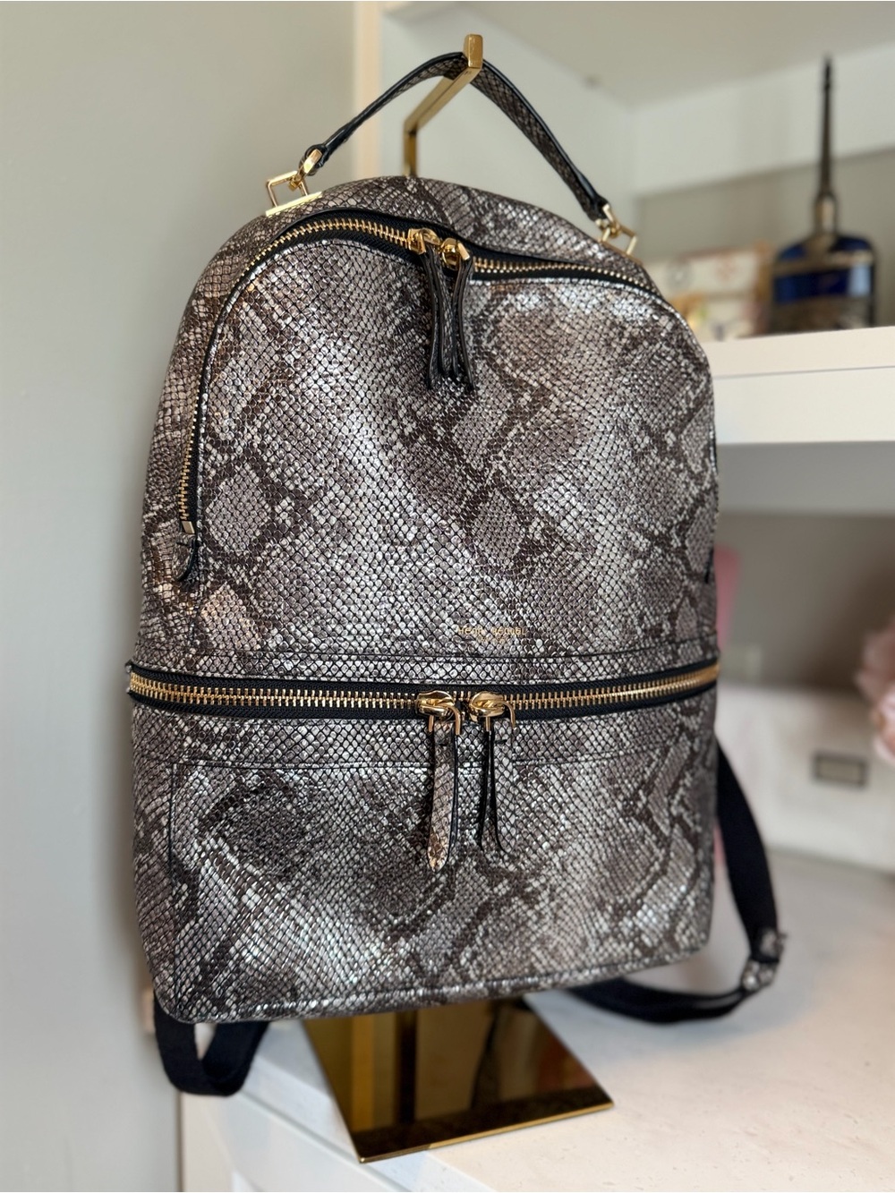 Henri Bendel like new Snake-Print Women’s Backpack - Gray Leather